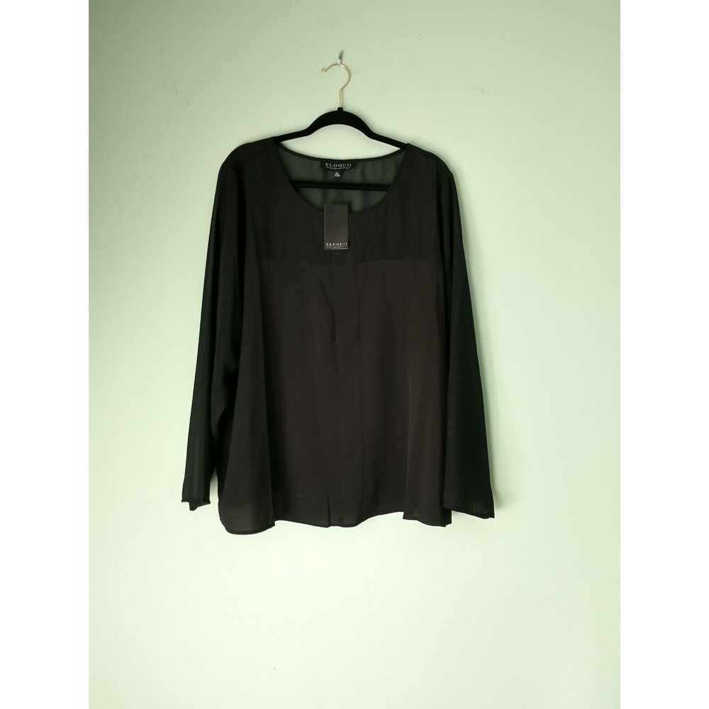 Eloquii Womens Semi Sheer Shirt Size 22 Black Career Office Witchcore Flowy NWT